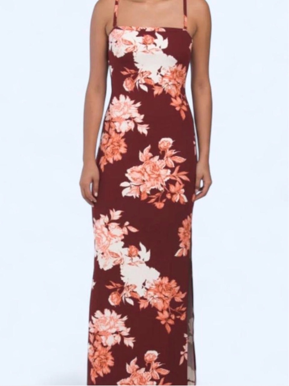 Rachel Roy Women's Floral Print Square Neck Side Slit Maxi Dress